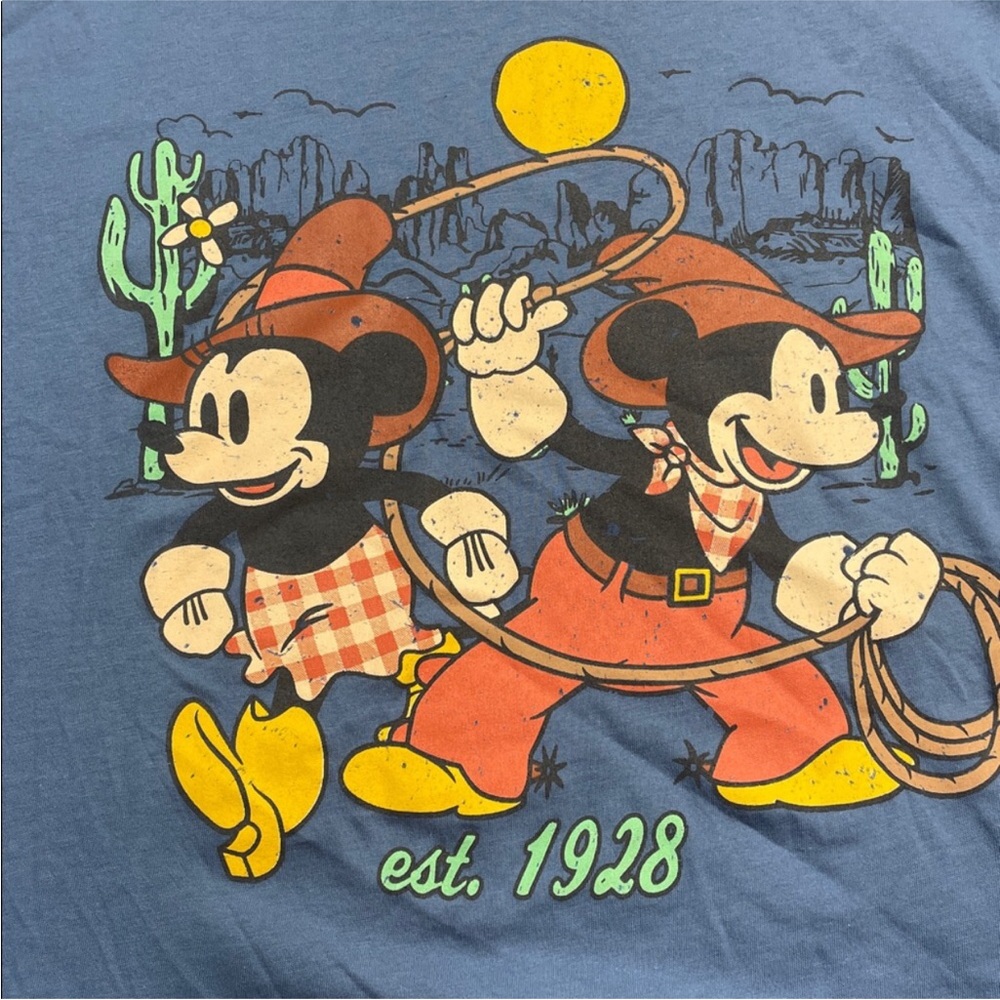 Disney Mickey Mouse Western Blue T-Shirt Woman’s Size M 100% Cotton | NWT - Picture 2 of 3